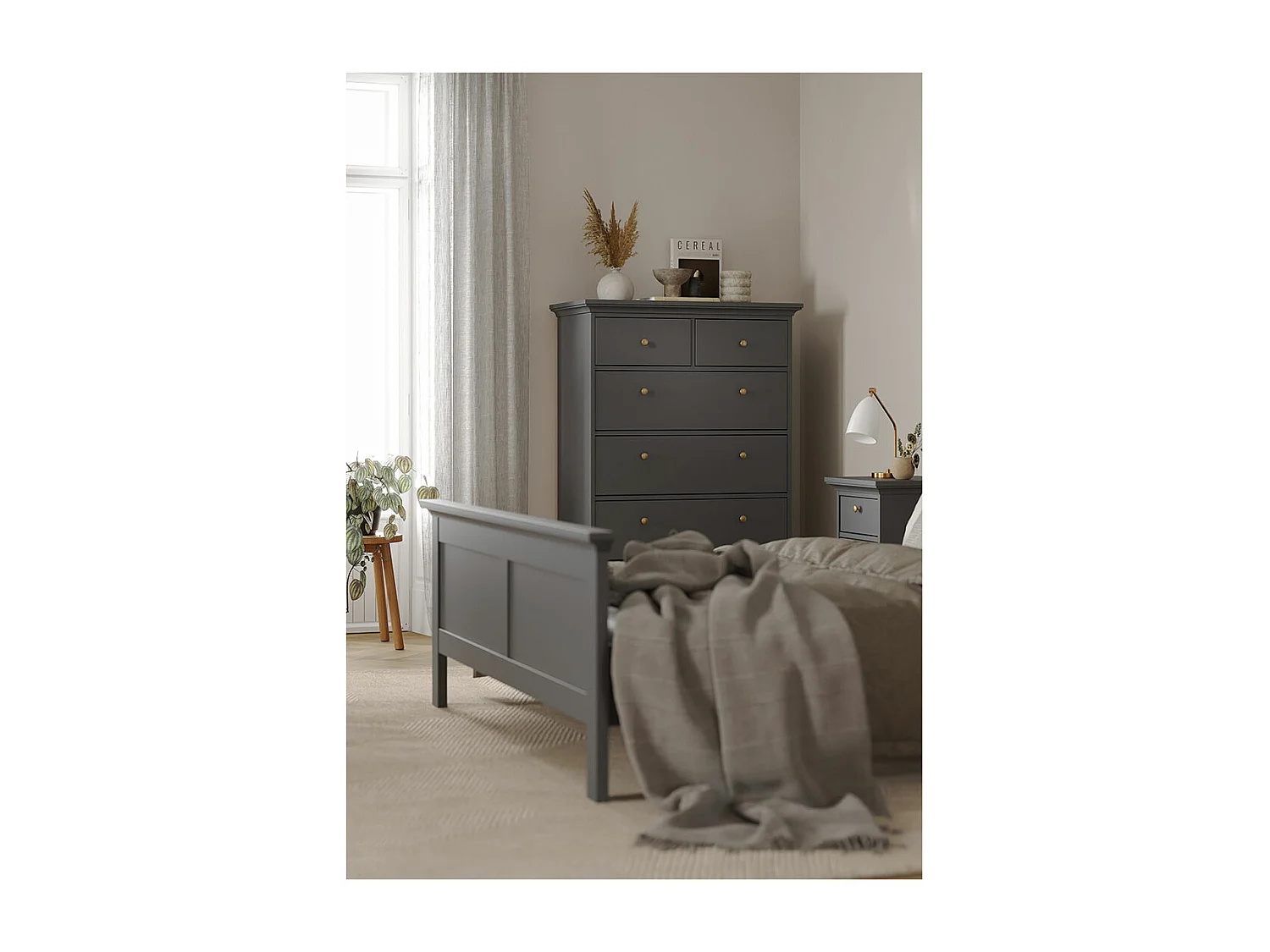 Venedig Bett 140 x 200 cm inkl. Lattenrost matt grau.