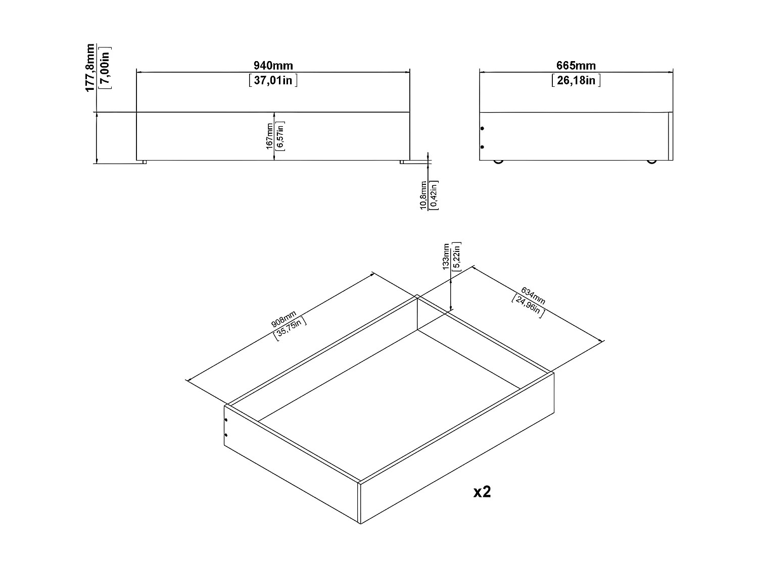 Nada Bedlade B94 cm 2 st. Hickory decor.