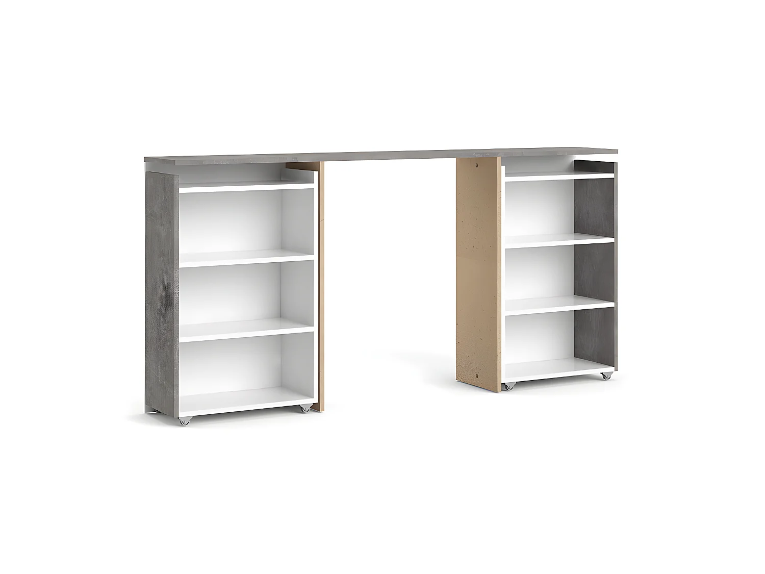 Nada Tête de lit avec rangement 160 cm, décoration en béton, blanc brillant.