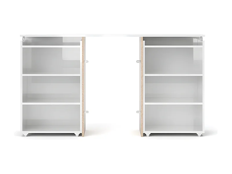 Nada Tête de lit 140 cm avec 4 tablettes de rangement, blanc brillant.