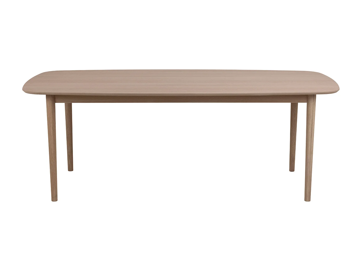 Assor eetkamertafel ovaal, voorbereid voor extra bladen, wit geolied eiken decor.