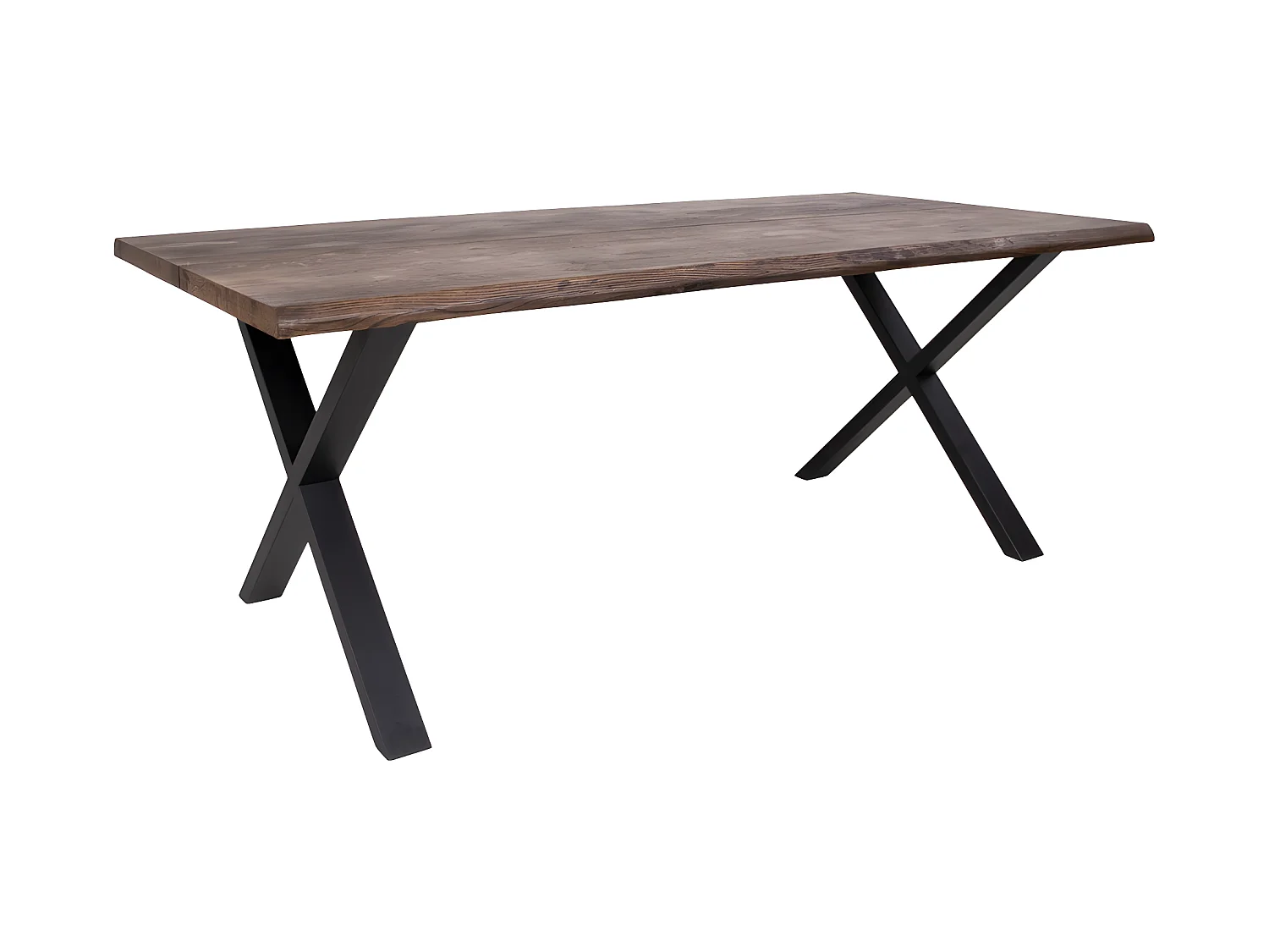 Tony Table de salle à manger avec 95x200 cm de bord ondulé, chêne fumé, pieds noirs.