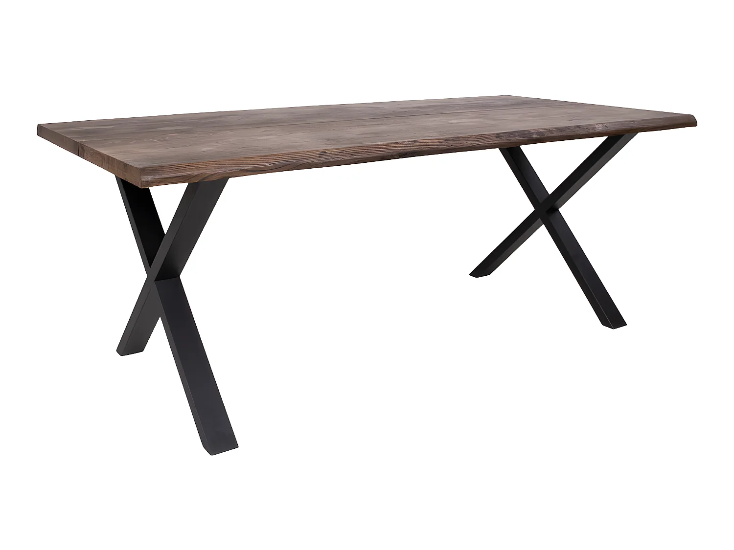 Tony Table de salle à manger avec 95x200 cm de bord ondulé, chêne fumé, pieds noirs.