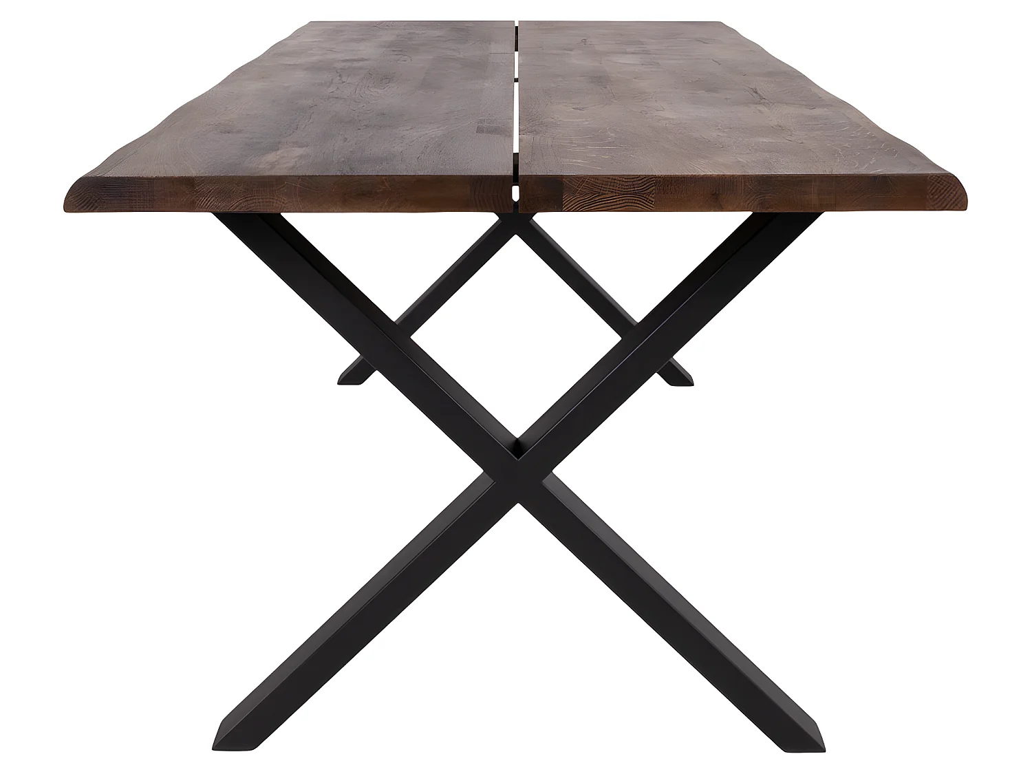 Tony Table de salle à manger avec 95x200 cm de bord ondulé, chêne fumé, pieds noirs.