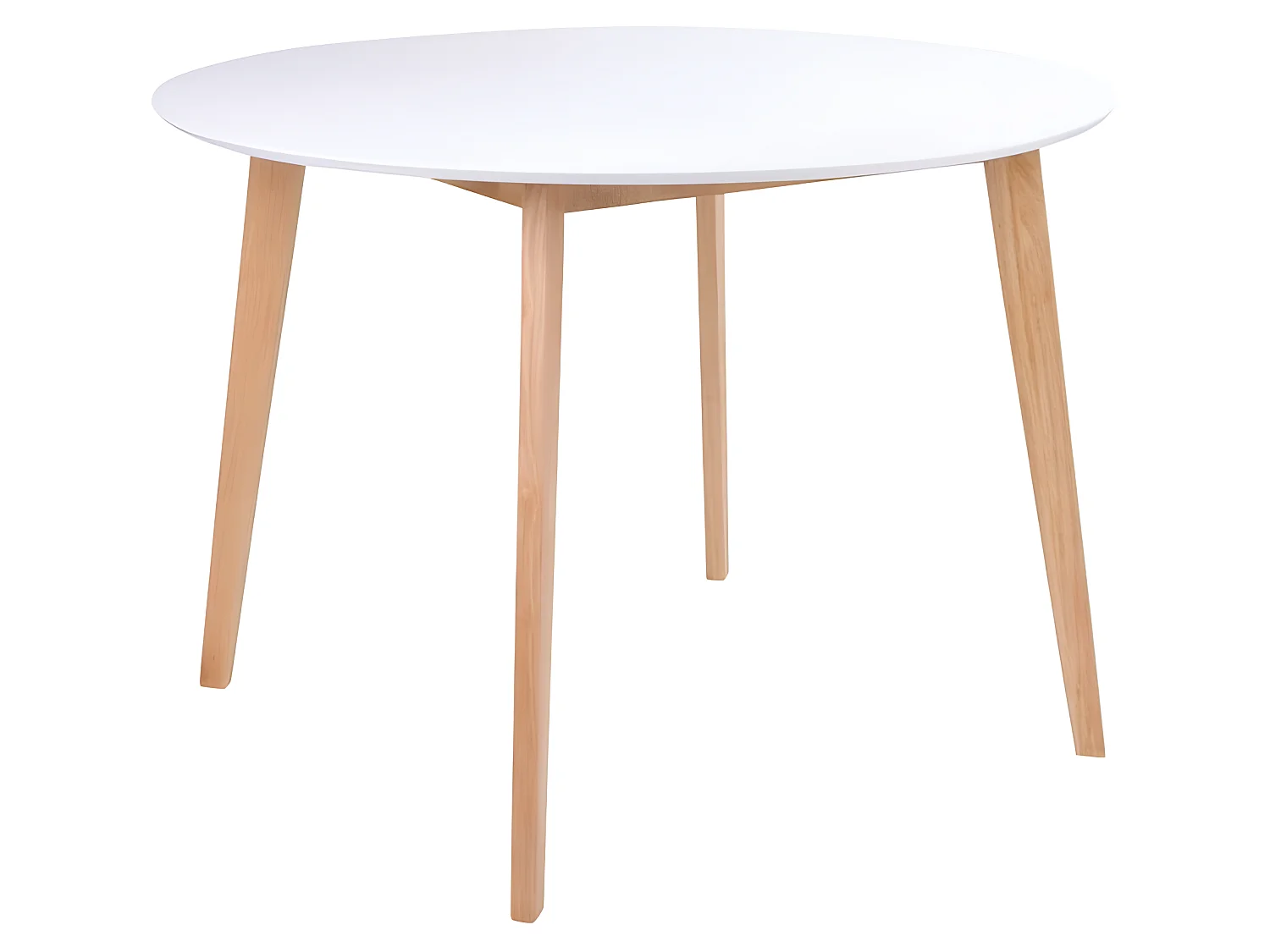 Voos Table de salle à manger, Ø105 cm, en blanc et teinte naturelle.