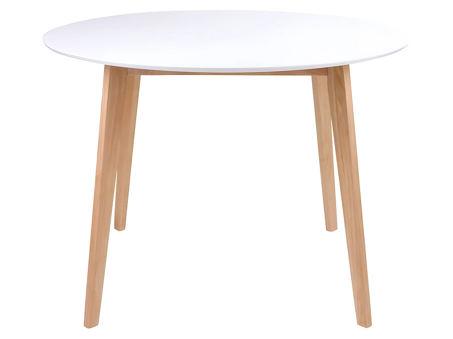 Voos Table de salle à manger, Ø105 cm, en blanc et teinte naturelle.