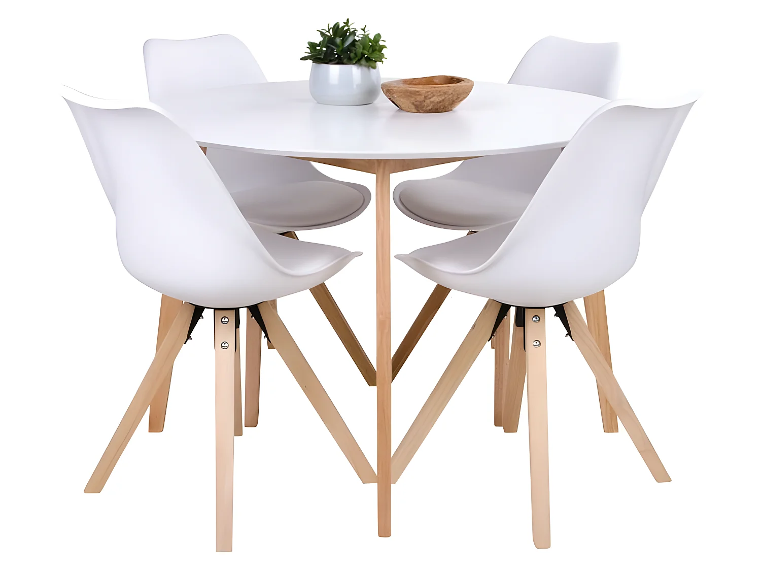 Voos Table de salle à manger, Ø105 cm, en blanc et teinte naturelle.