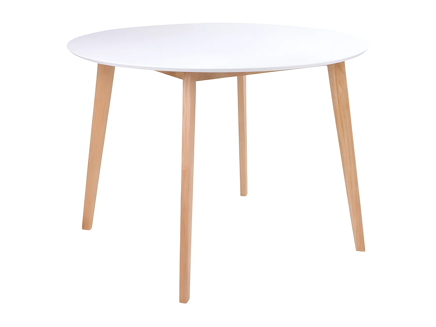 Voos Table de salle à manger, Ø105 cm, en blanc et teinte naturelle.