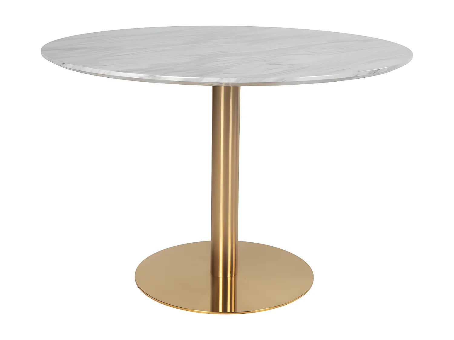 Bojan Table à manger Ø110 cm, look marbre, pieds couleur laiton.