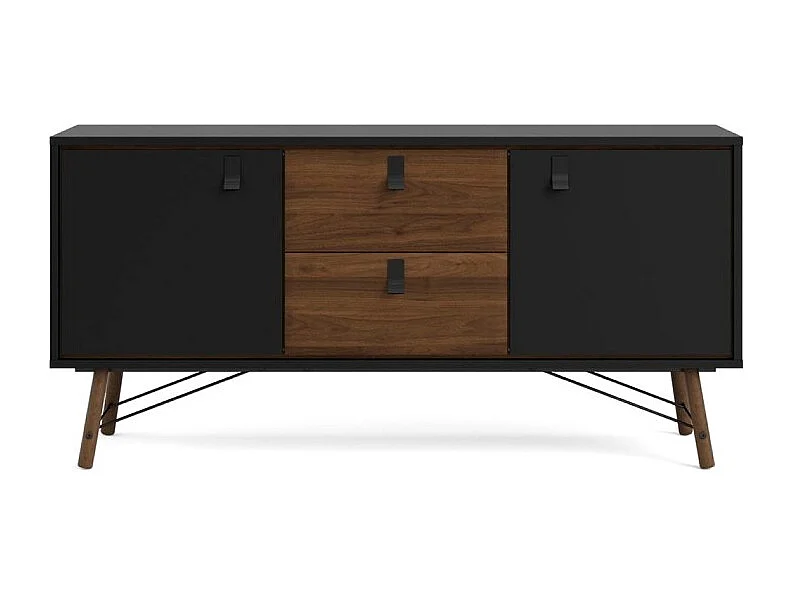 Rye Sideboard 2 Türen, 2 Schubladen mattschwarz, wallnuss Dekor.