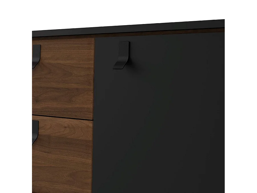 Rye Sideboard 2 Türen, 2 Schubladen mattschwarz, wallnuss Dekor.