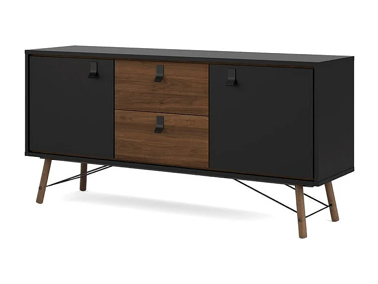 Rye Sideboard 2 Türen, 2 Schubladen mattschwarz, wallnuss Dekor.