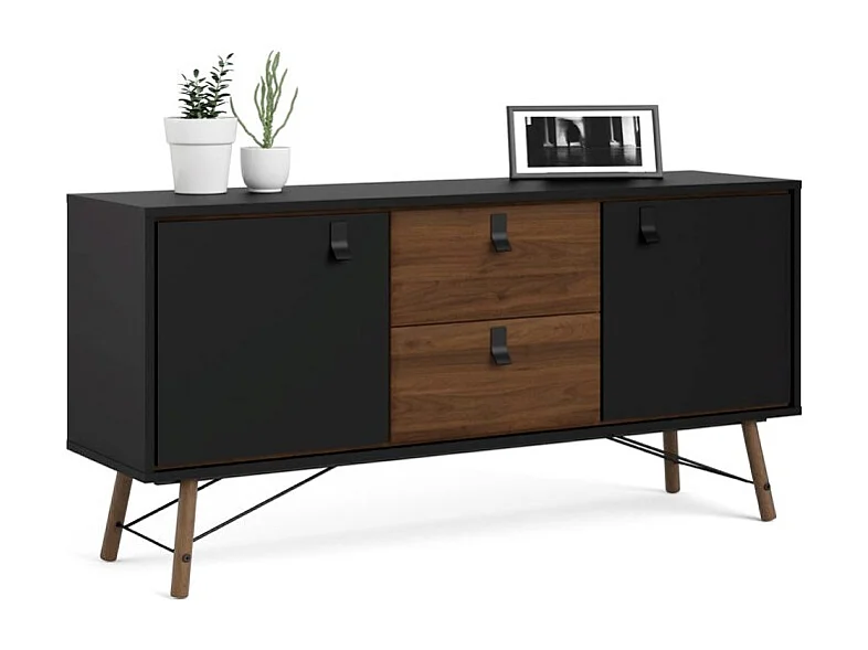 Rye Sideboard 2 Türen, 2 Schubladen mattschwarz, wallnuss Dekor.