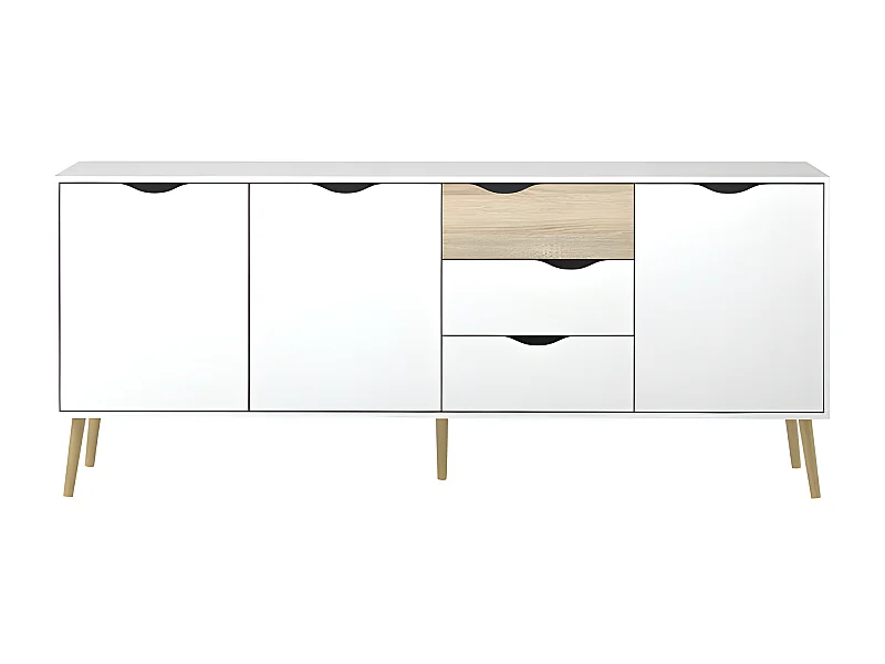 Napoli sideboard mit 3 Türen und 3 Schubladen, weiss/Eiche.