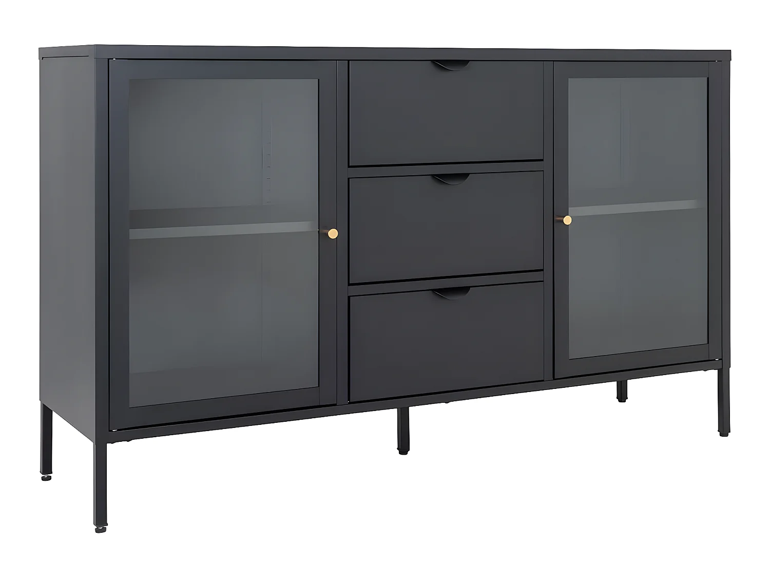 Dalby Sideboard 2 Glastüren, 3 Schubladen schwarz.