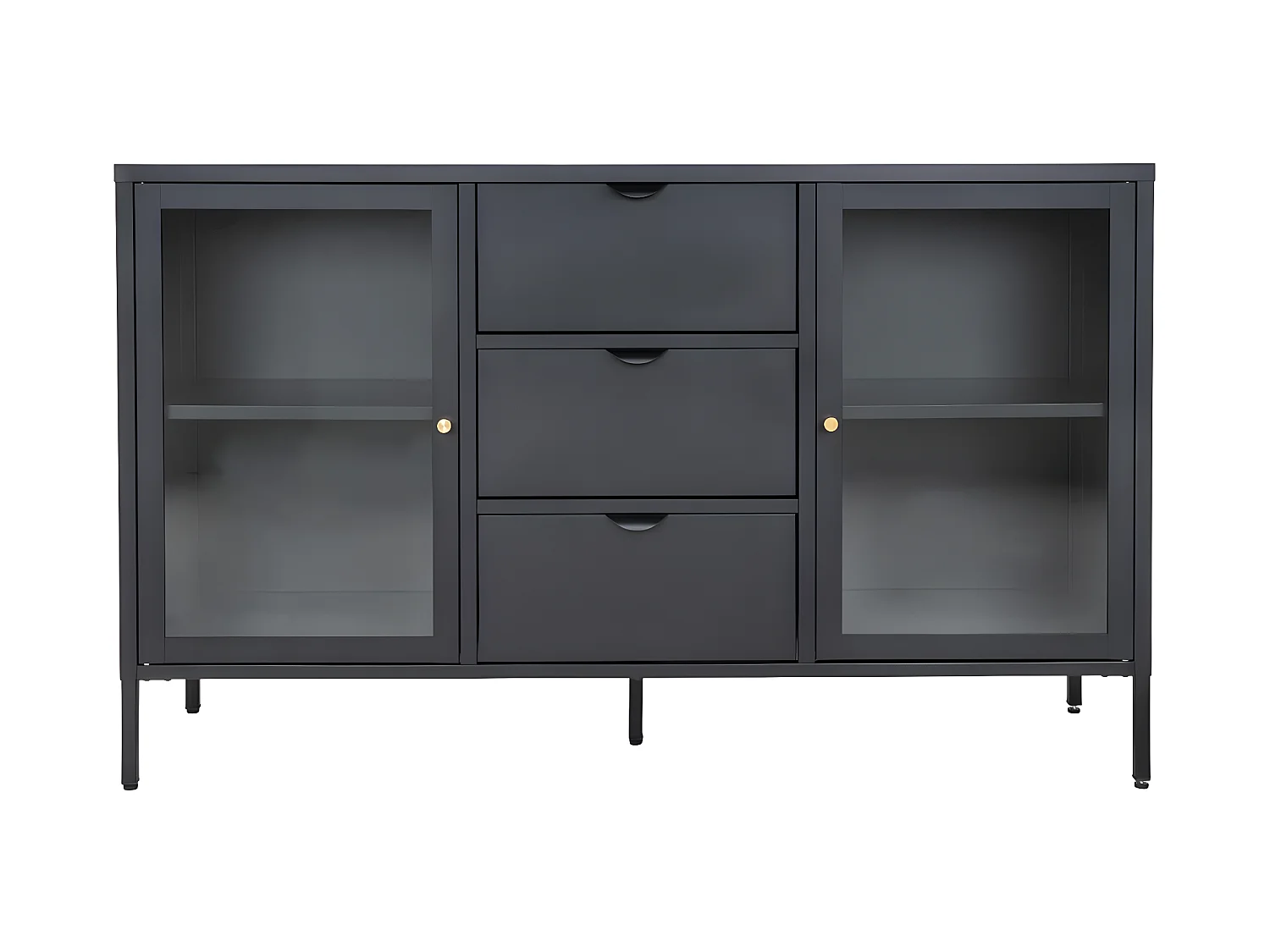 Dalby buffet 2 portes en verre, 3 tiroirs noir.