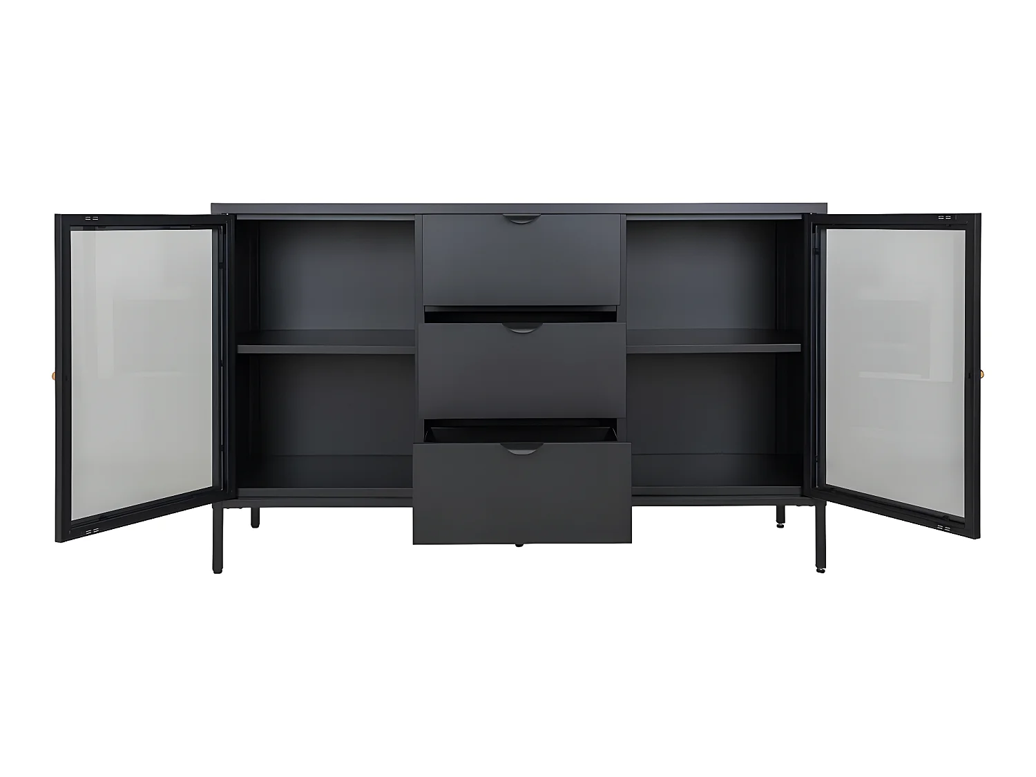 Dalby buffet 2 portes en verre, 3 tiroirs noir.