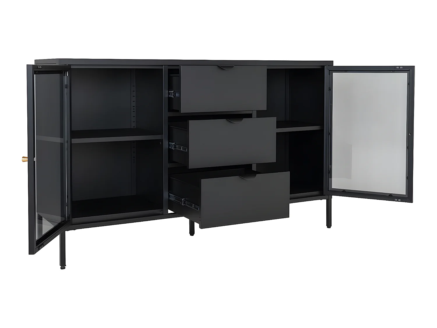 Dalby buffet 2 portes en verre, 3 tiroirs noir.