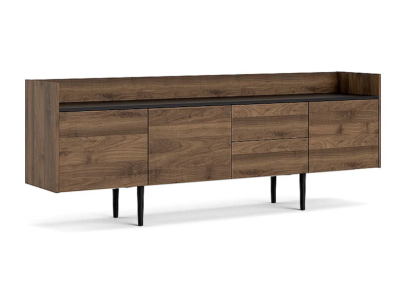 Una Armoire, 3 portes, 2 tiroirs, imitation noyer, noir.