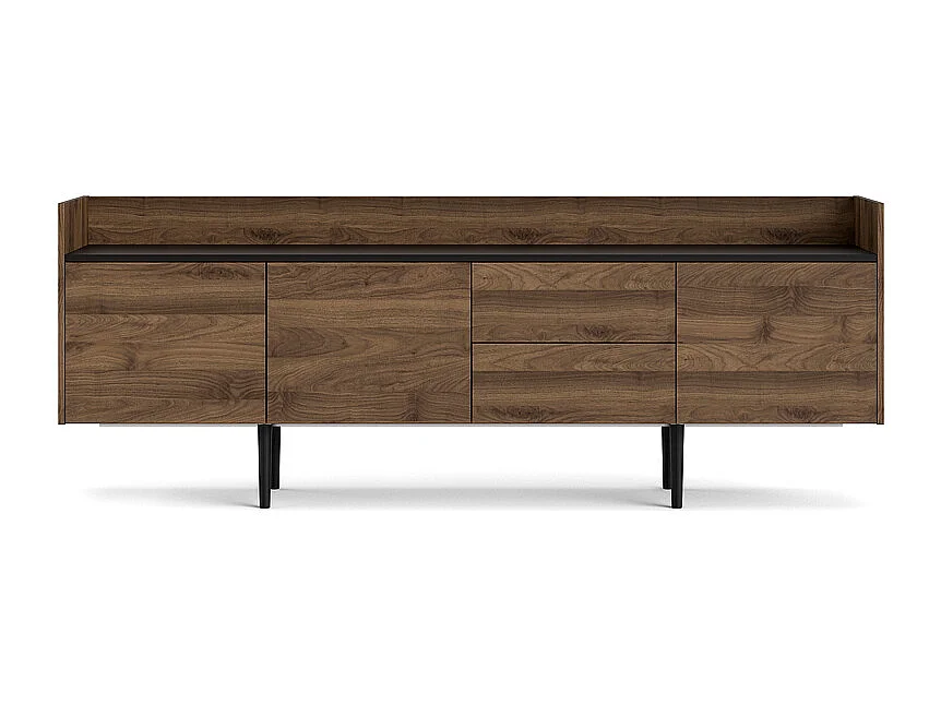 Una Armoire, 3 portes, 2 tiroirs, imitation noyer, noir.