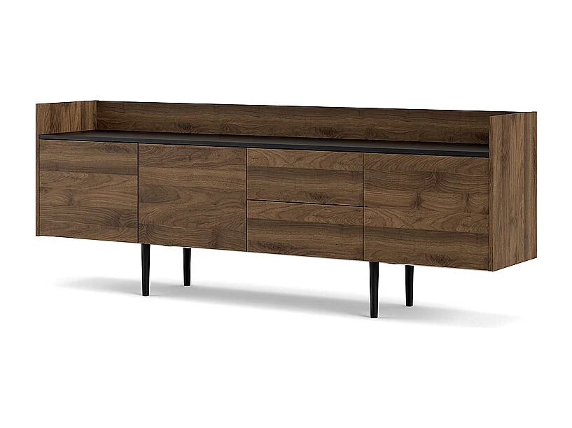 Una Armoire, 3 portes, 2 tiroirs, imitation noyer, noir.