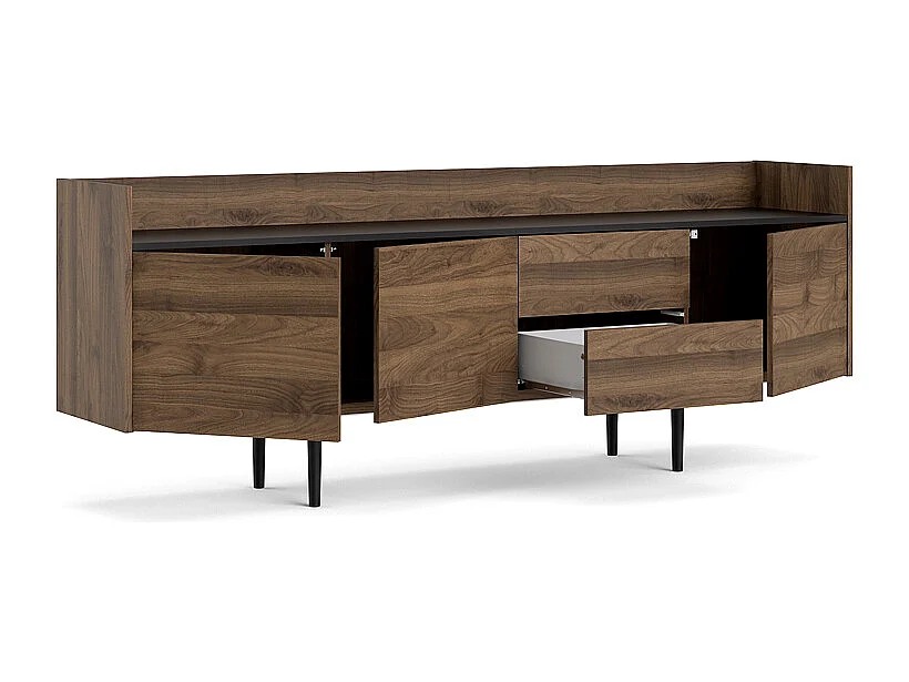 Una Armoire, 3 portes, 2 tiroirs, imitation noyer, noir.