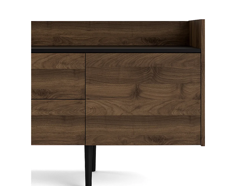 Una Armoire, 3 portes, 2 tiroirs, imitation noyer, noir.