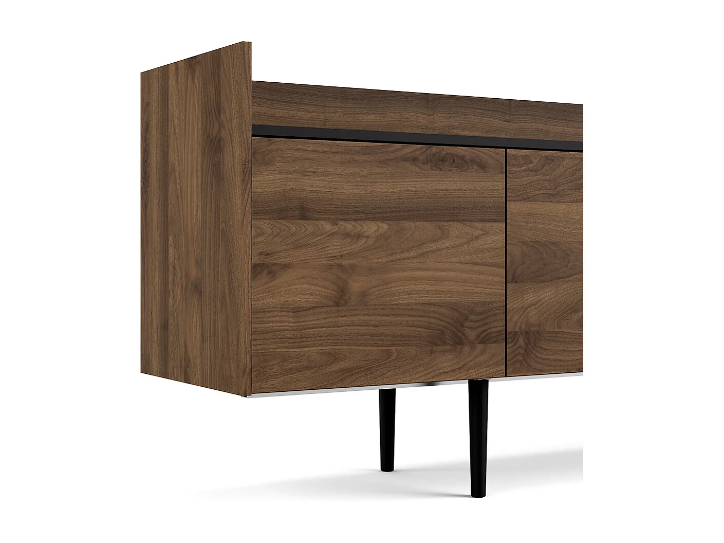 Una Armoire, 3 portes, 2 tiroirs, imitation noyer, noir.