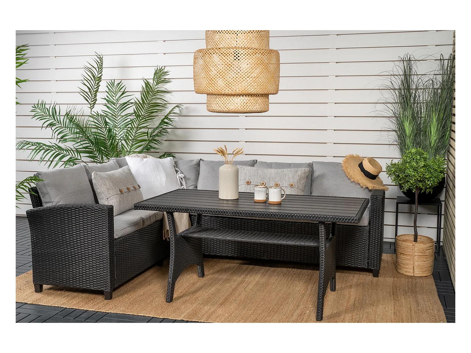 Salon d'Angle de Jardin "Brentwood" 230cm Noir