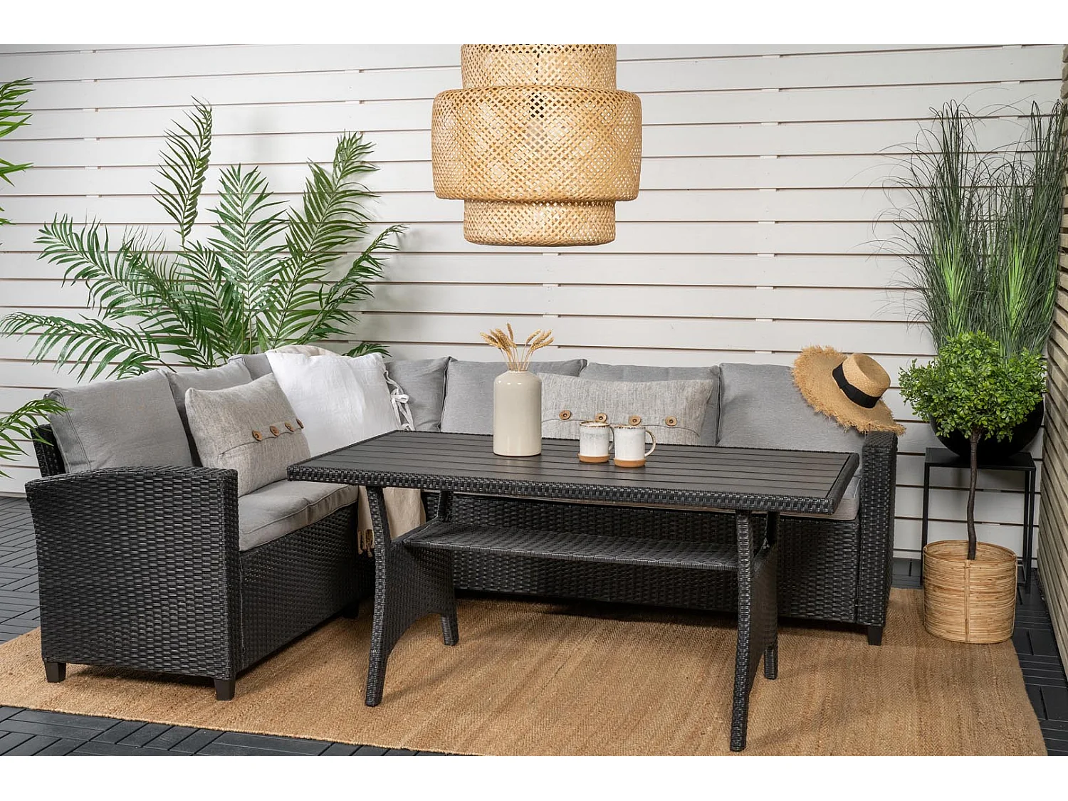 Salon d'Angle de Jardin "Brentwood" 230cm Noir