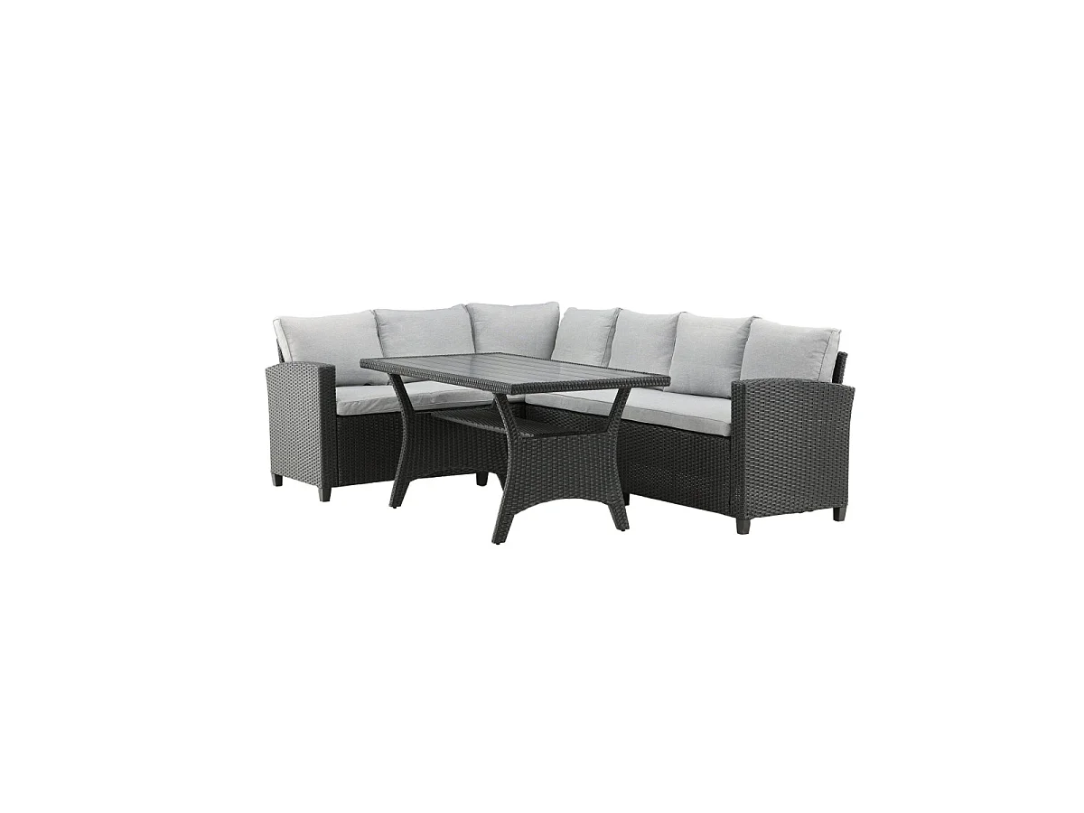Salon Repas d'Angle de Jardin 6 Places "Brentwood" 230cm Noir