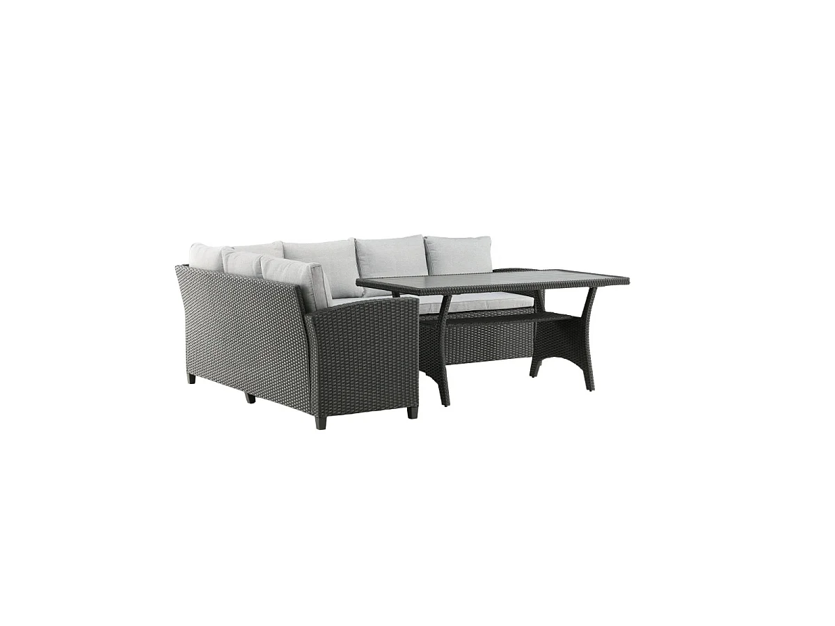 Salon Repas d'Angle de Jardin 6 Places "Brentwood" 230cm Noir