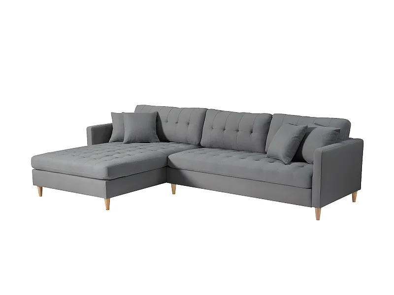Marino Deluxe canapé chaise longue tourné vers la droite ou la gauche avec coussins tissu gris.