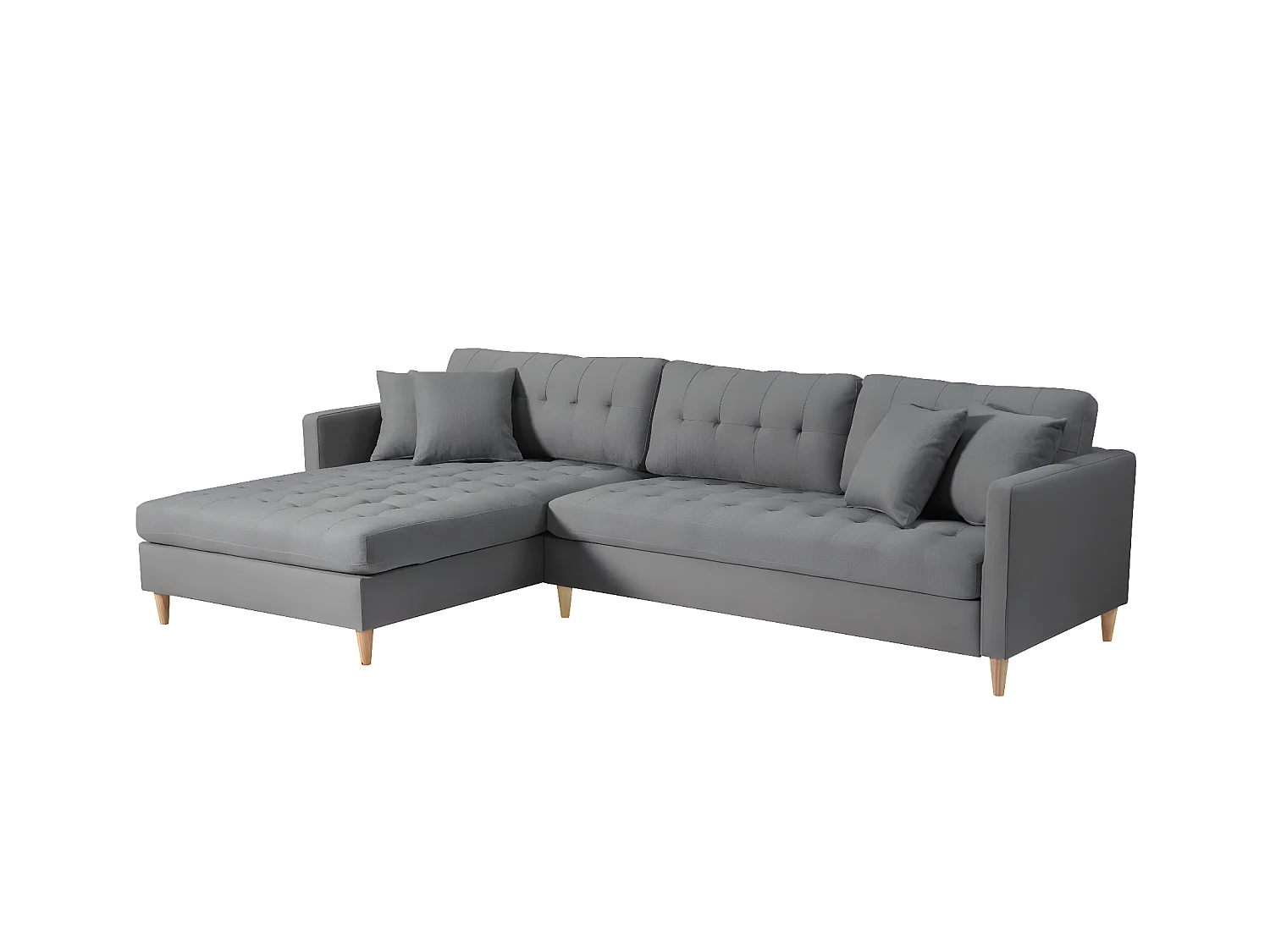 Marino Deluxe canapé chaise longue tourné vers la droite ou la gauche avec coussins tissu gris.