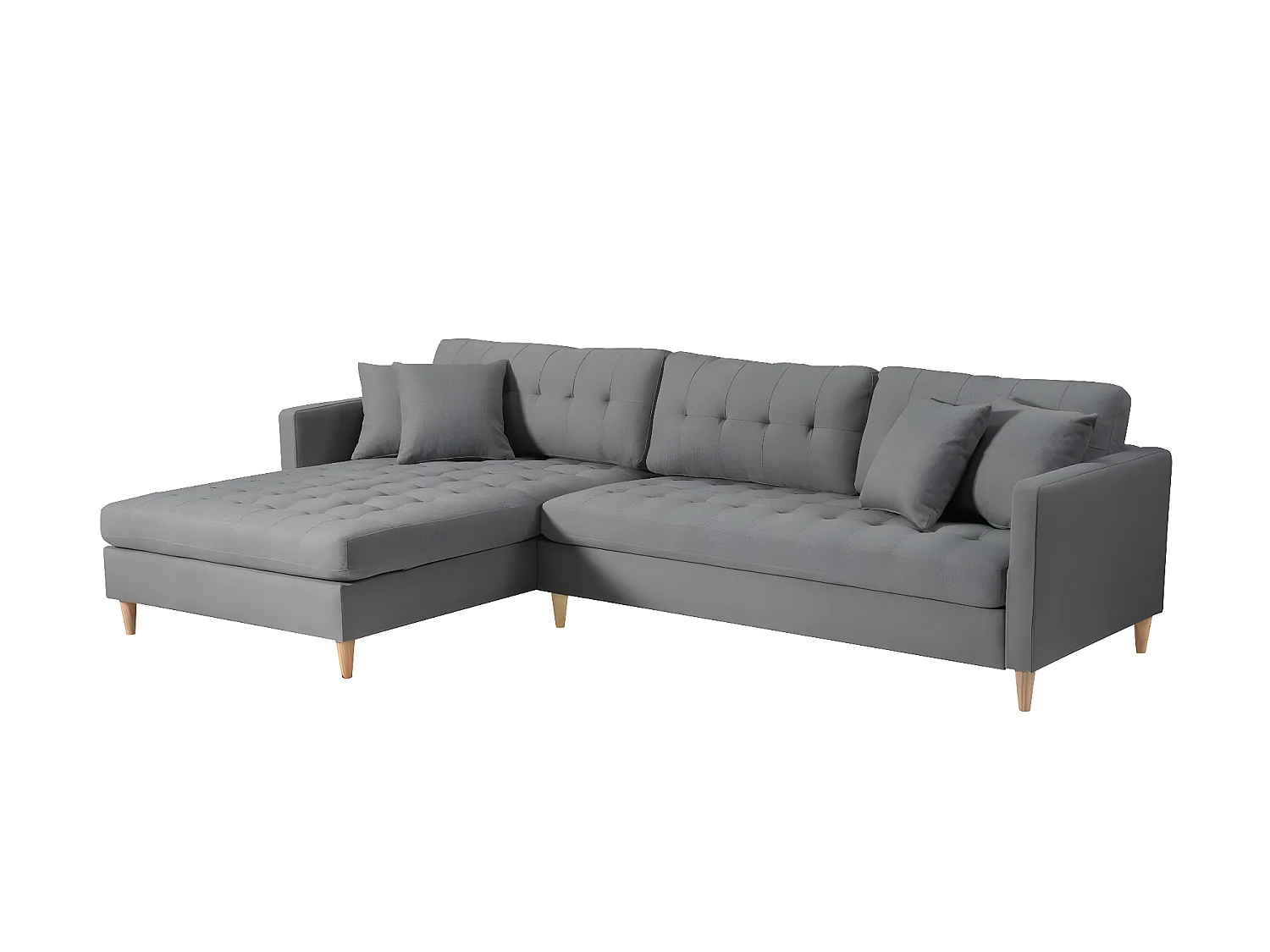 Marino Deluxe canapé chaise longue tourné vers la droite ou la gauche avec coussins tissu gris.