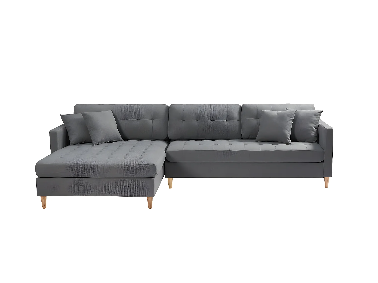 Marino Deluxe canapé chaise longue tourné vers la droite ou la gauche avec coussins tissu gris.
