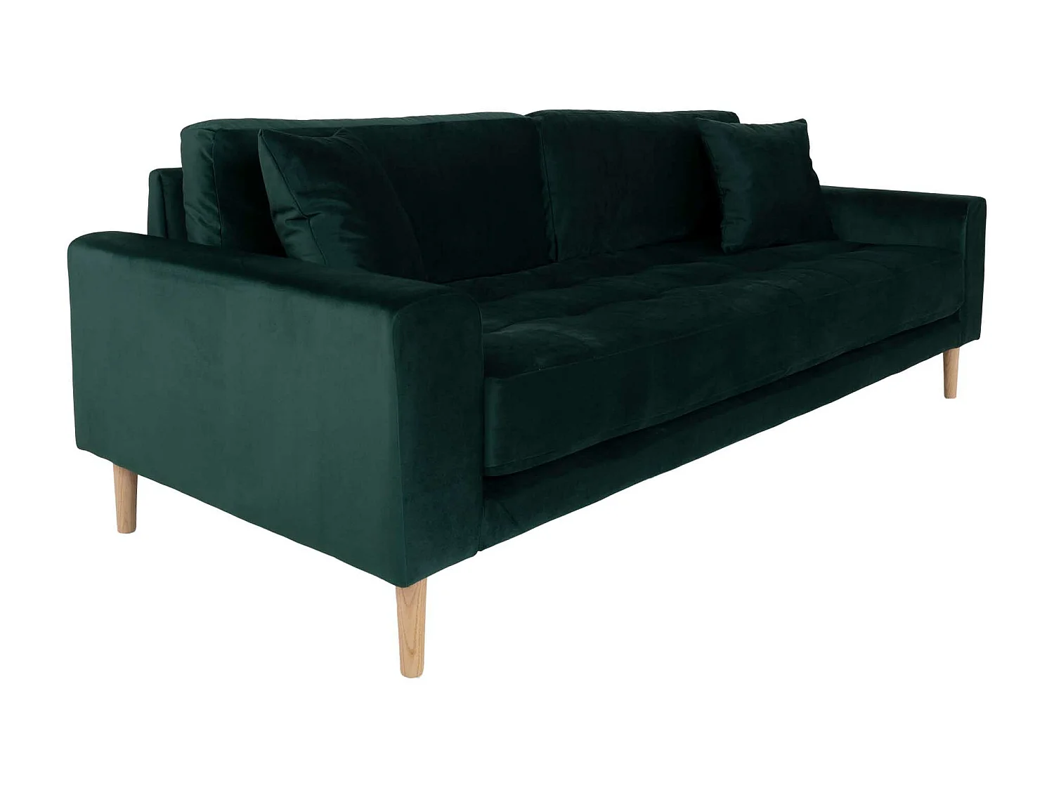 Lido Canapé 3 pers. en velours, 2 coussins décoratifs inclus, vert.