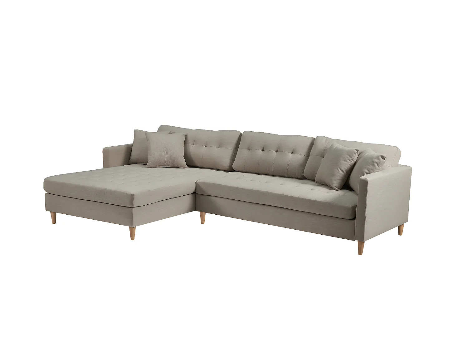 Marino Deluxe canapé chaise longue tourné vers la droite ou la gauche avec coussins tissu sable.