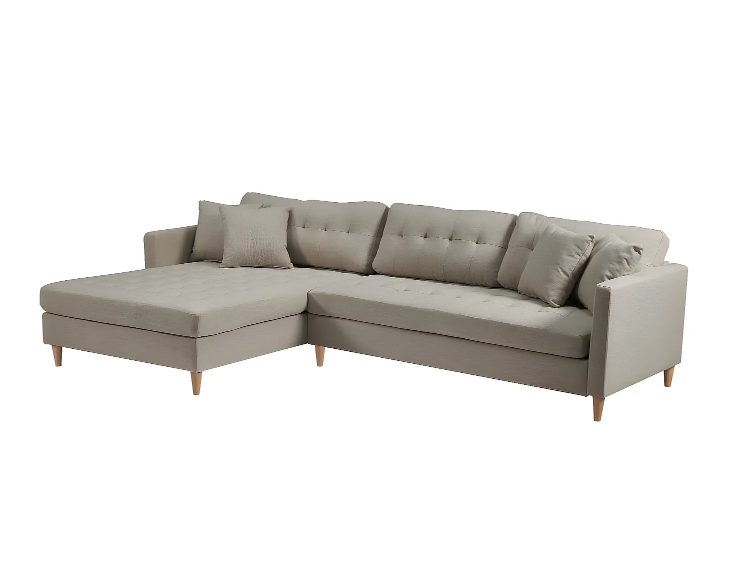 Marino Deluxe canapé chaise longue tourné vers la droite ou la gauche avec coussins tissu sable.