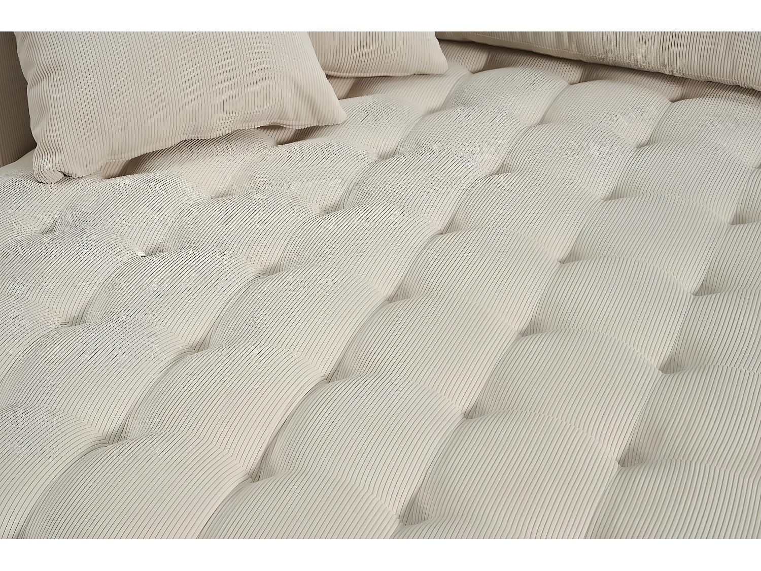 Marino Deluxe Chaiselongsofa rechts oder links gewendet mit Kissen Samt sandfarben.