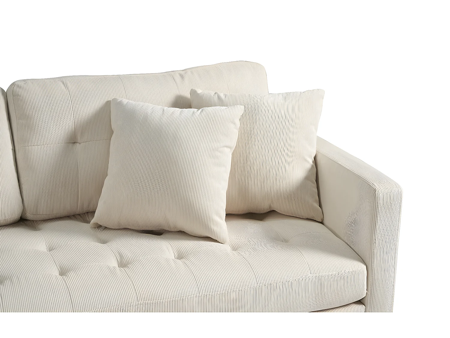 Marino Deluxe Chaiselongsofa rechts oder links gewendet mit Kissen Samt sandfarben.