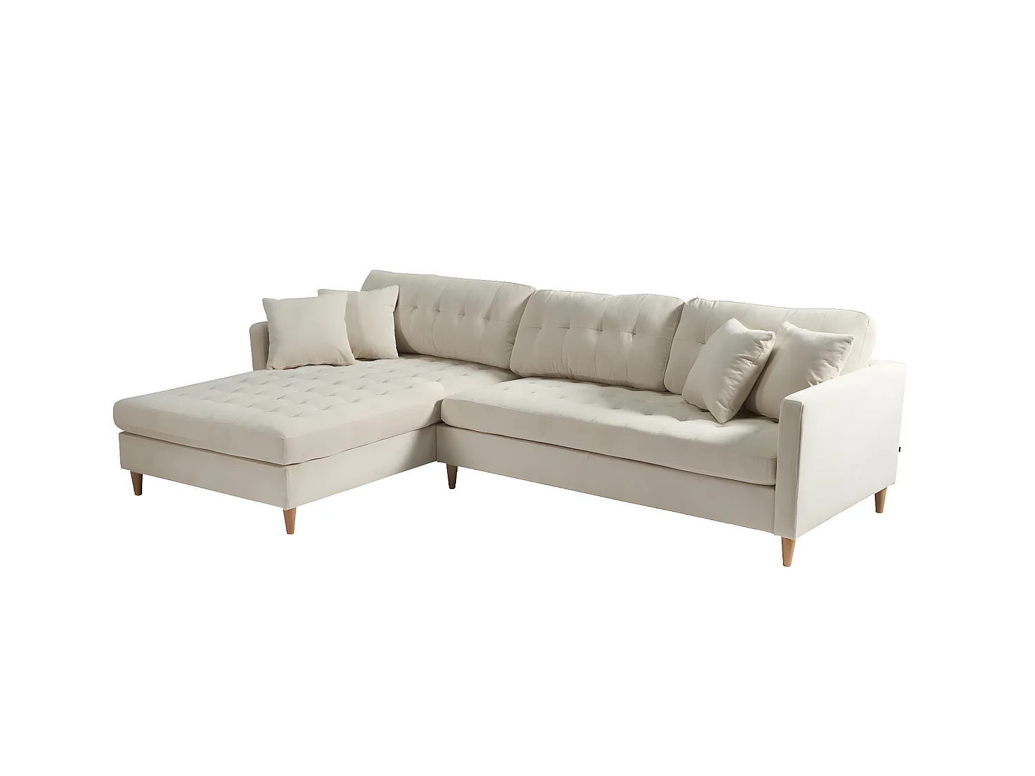 Marino Deluxe canapé chaise longue tourné vers la droite ou la gauche avec coussins velours côtelé sable.
