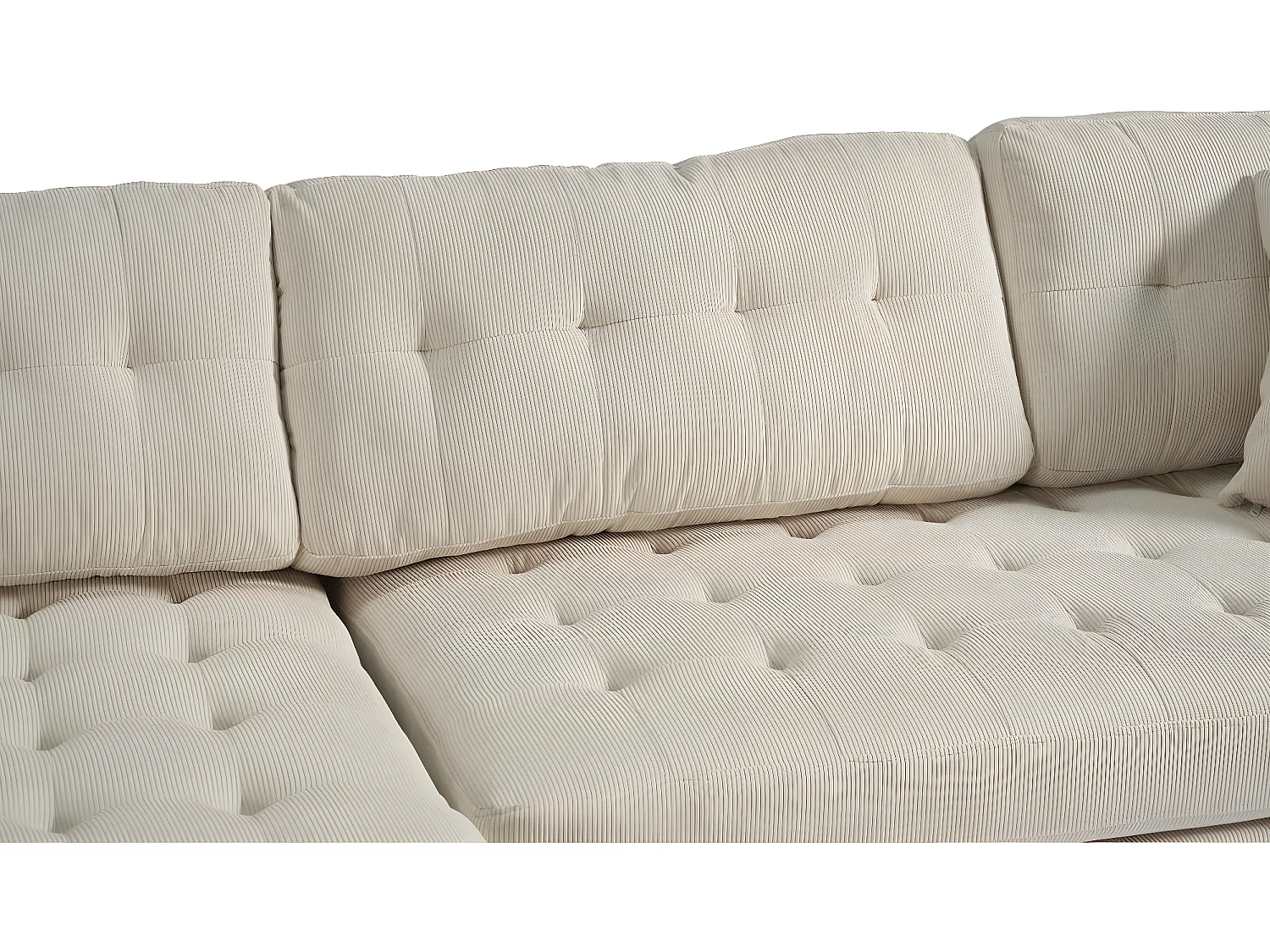 Marino Deluxe bank met chaise longue rechts of links gedraaid met kussens fluweel zandkleurig.