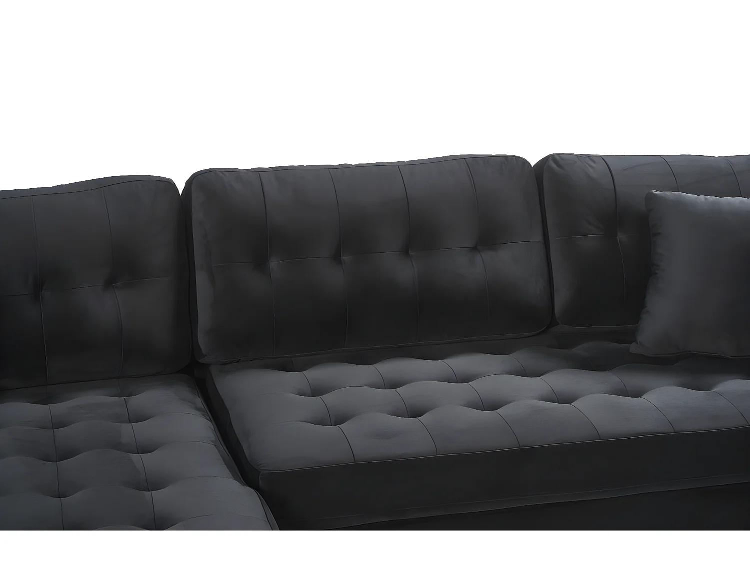 Marino Deluxe Chaiselongsofa rechts oder links gewendet mit Kissen Velour schwarz.