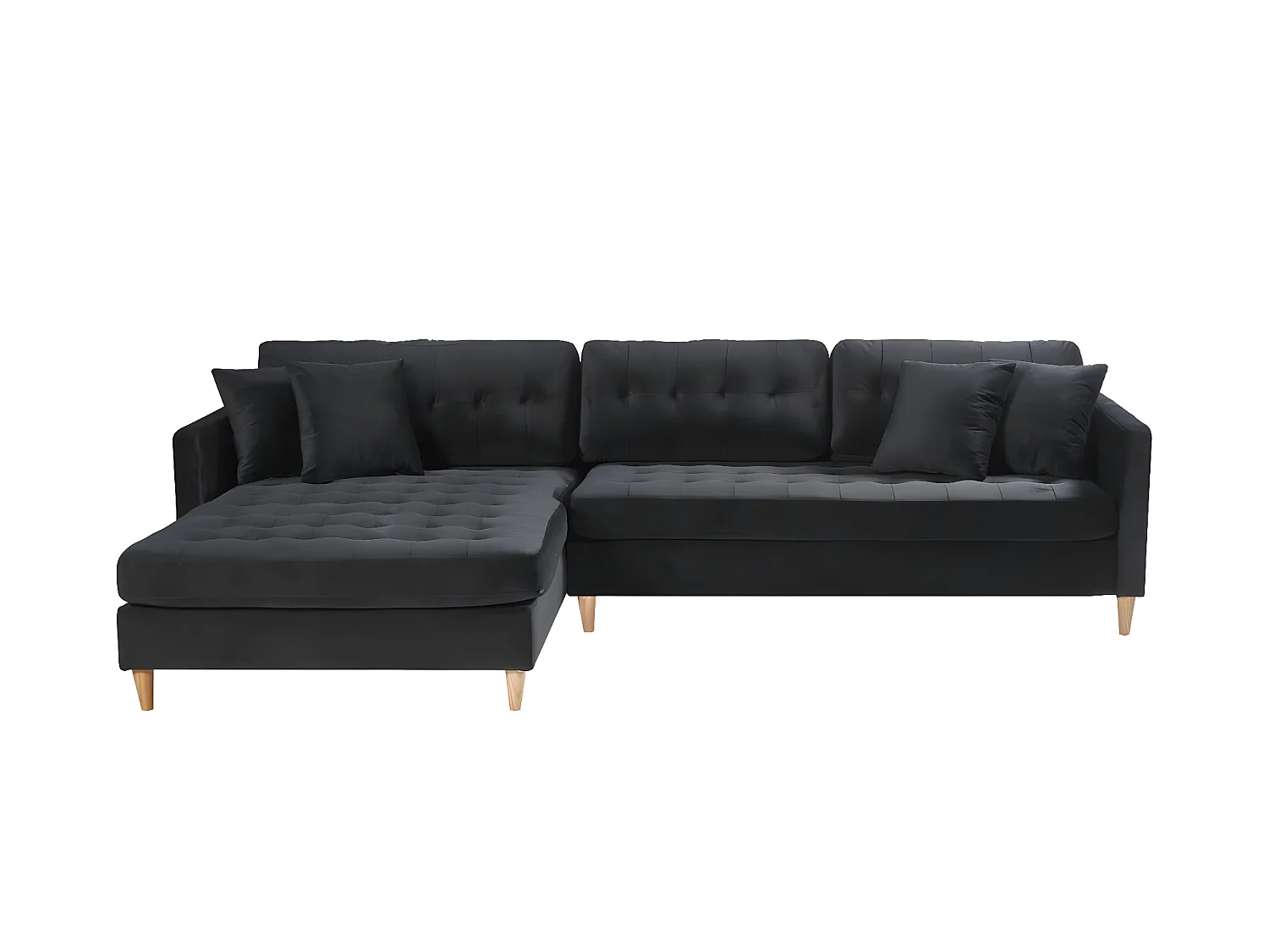 Marino Deluxe Chaiselongsofa rechts oder links gewendet mit Kissen Velour schwarz.