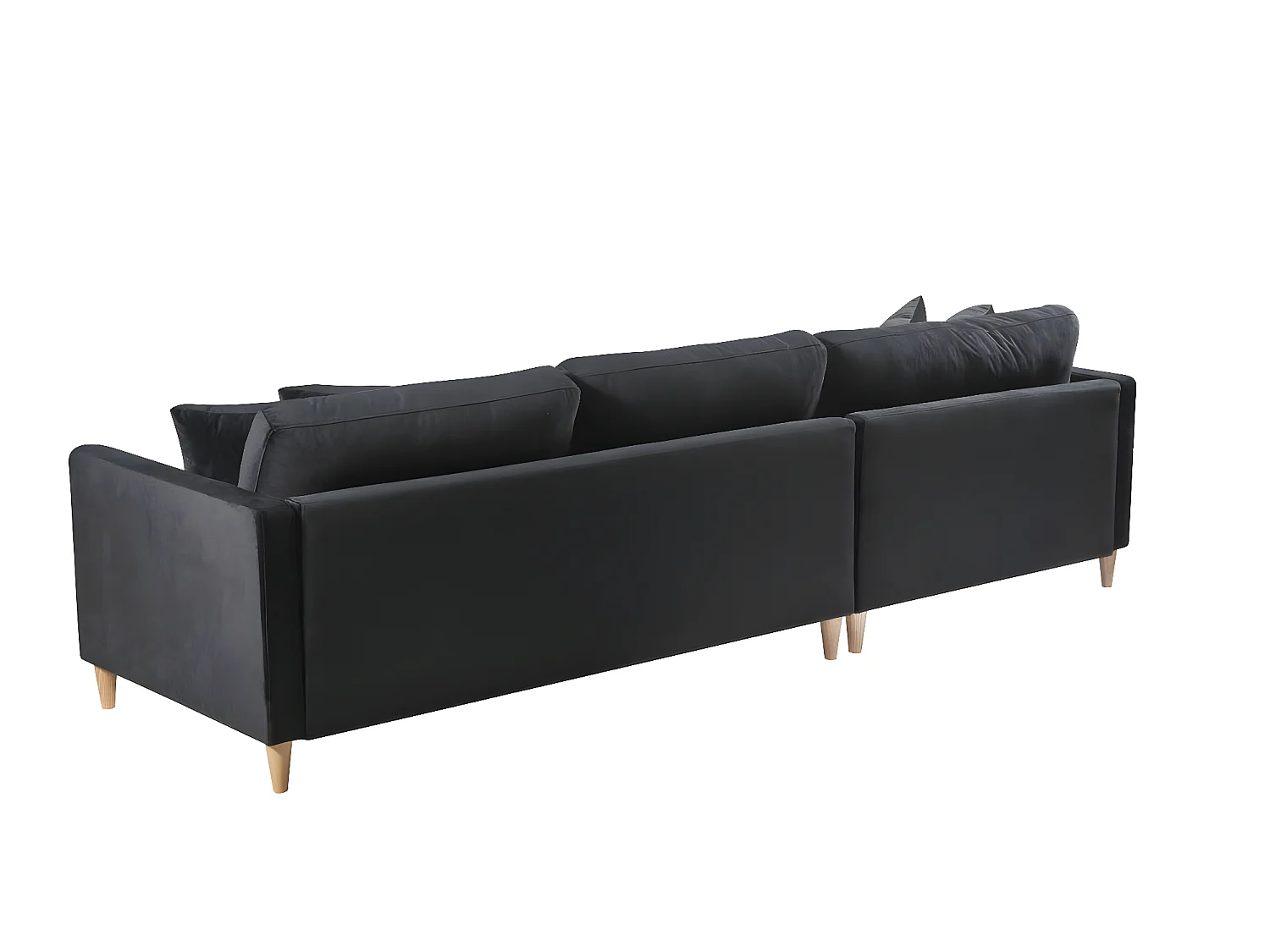 Marino Deluxe Chaiselongsofa rechts oder links gewendet mit Kissen Velour schwarz.