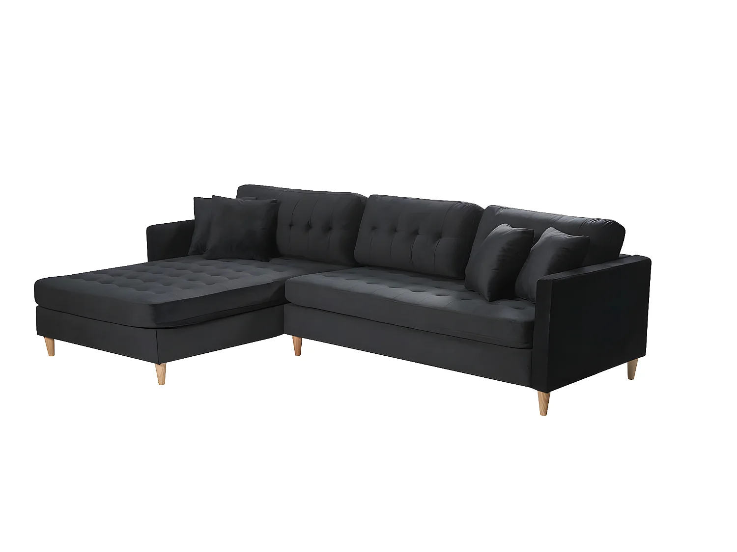 Marino Deluxe bank met chaise longue rechts of links gedraaid met kussens velours zwart.
