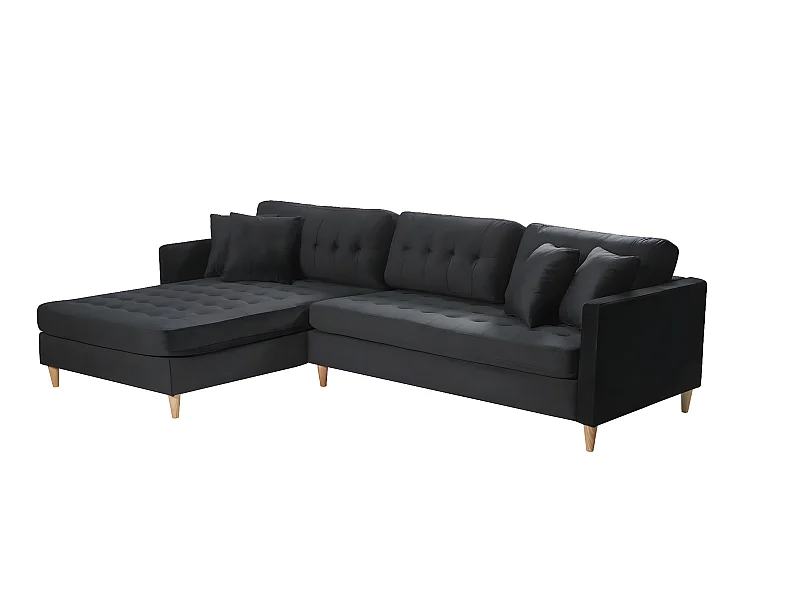 Marino Deluxe Chaiselongsofa rechts oder links gewendet mit Kissen Velour schwarz.
