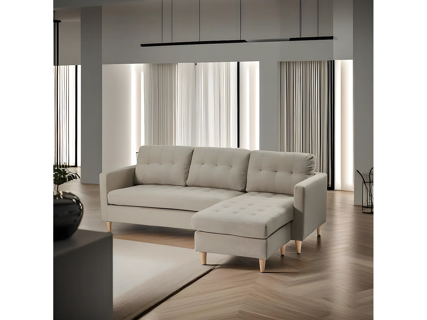 Marino Chaiselongsofa 3 Personen Stoff sandfarben.