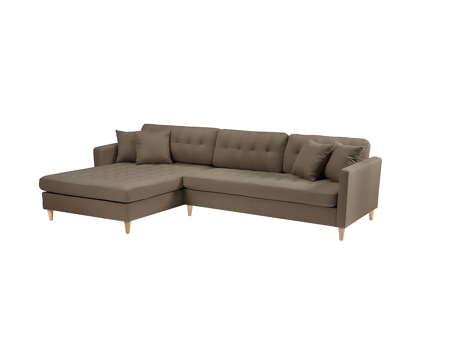 Marino Deluxe canapé chaise longue tourné vers la droite ou la gauche avec coussins tissu marron.